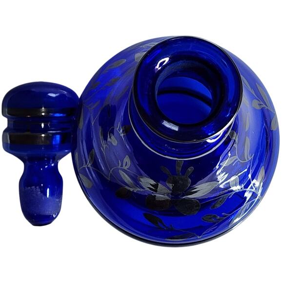 Rossini Empoli, Italy Decanter, Cobalt Blue with Silver Overlay, Vintage - Picture 6 of 8